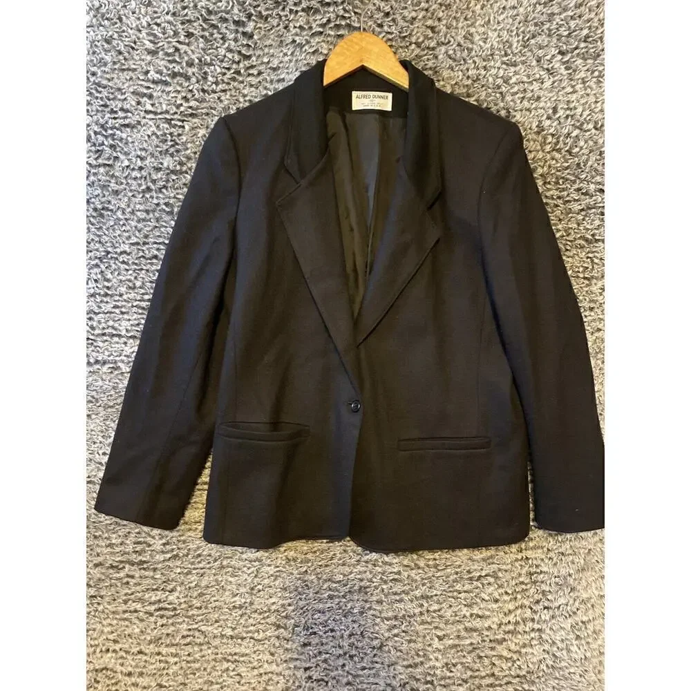 Alfred Dunner 100% Wool Black 1-Button Blazer Style Pea Coat Women's